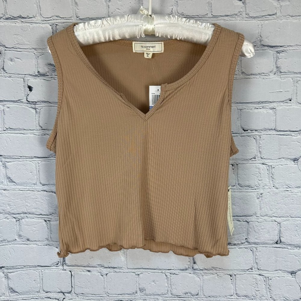 NO COMMENT Juniors' Notch Collar Tank Top, Size XL, Warm Taupe